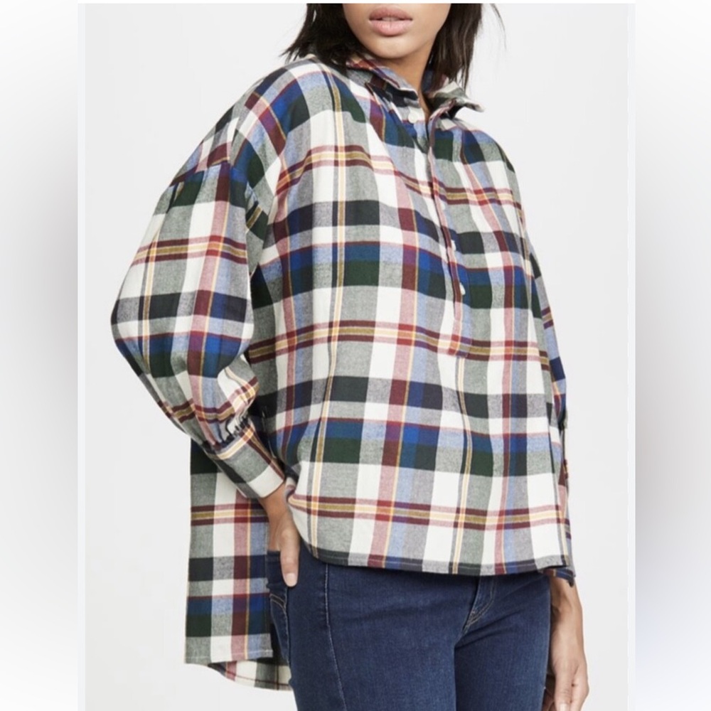 The Great Plaid‎ Flannel Boxy Popover Shirt Top Blouse size 3 Large